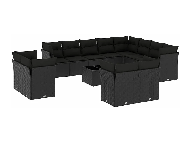 Salon de jardin avec coussins 13 pcs noir résine tressée