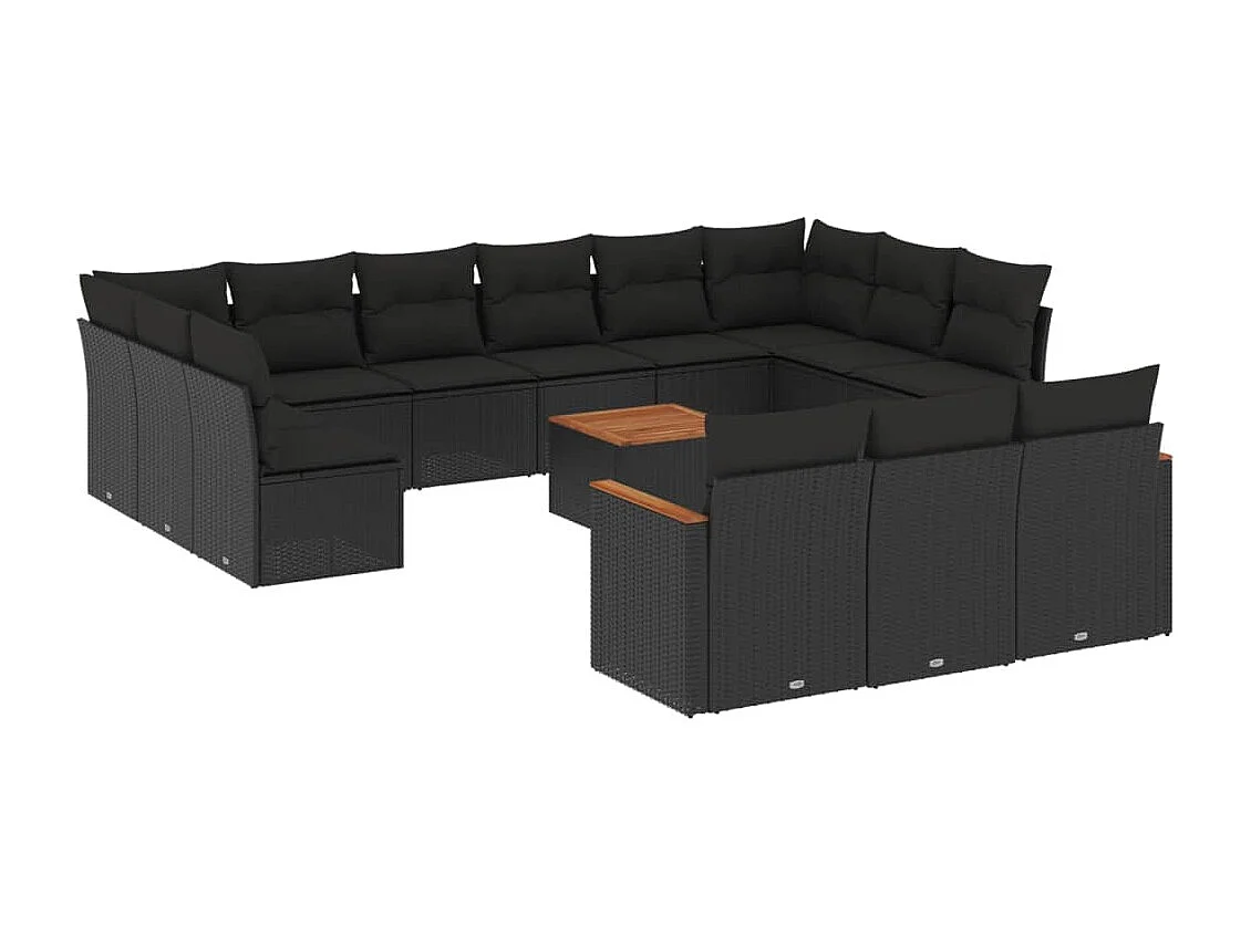 Salon de jardin avec coussins 14 pcs noir résine tressée