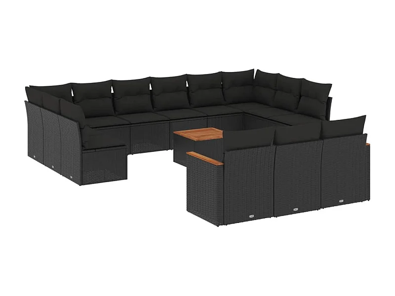 Salon de jardin avec coussins 14 pcs noir résine tressée