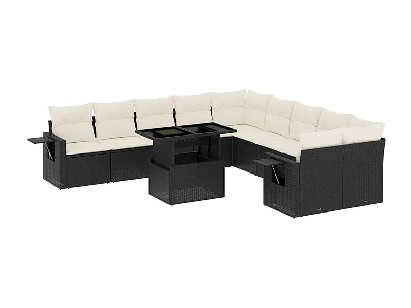 Salon de jardin 11 pcs avec coussins noir résine tressée