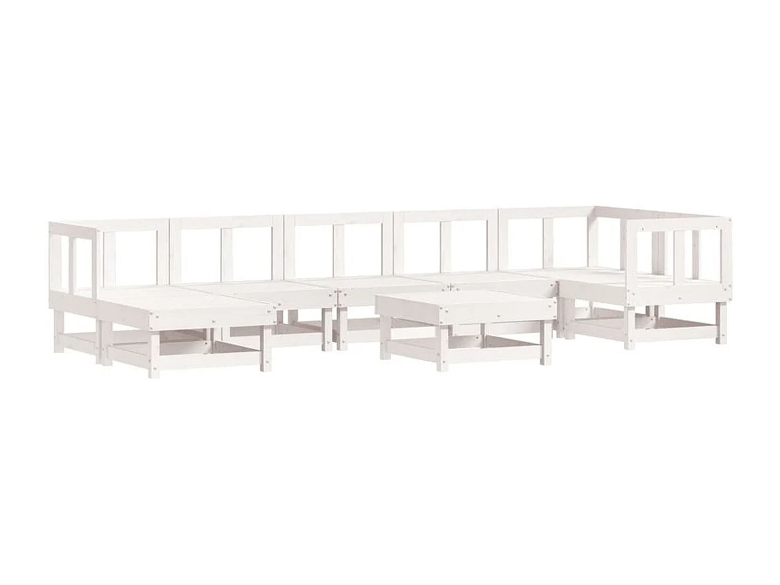 Salon de jardin 8 pcs avec coussins blanc bois massif