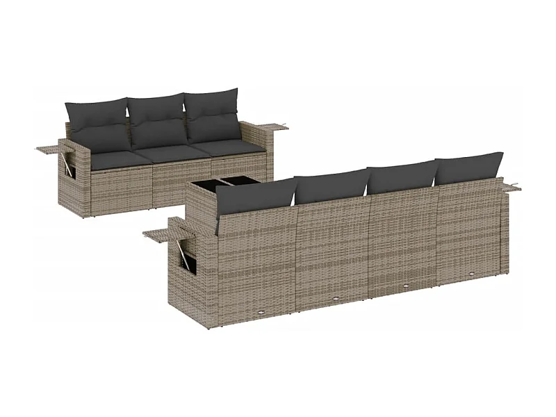 Salon de jardin 8 pcs avec coussins gris résine tressée