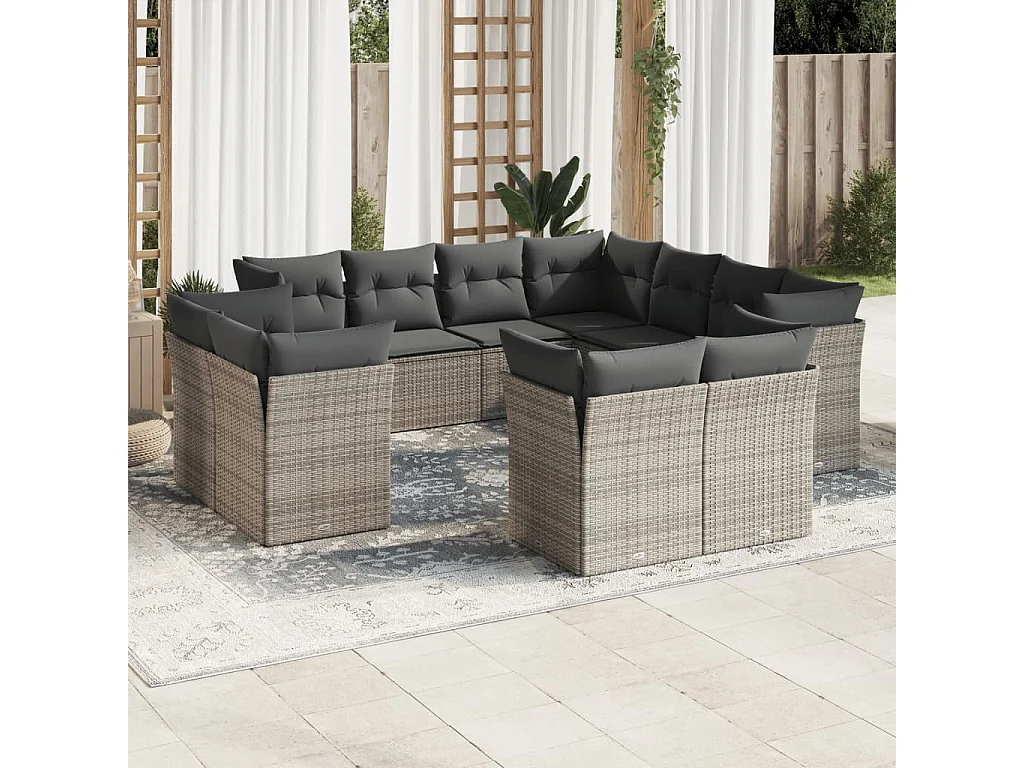 Salon de jardin 11 pcs avec coussins gris résine tressée