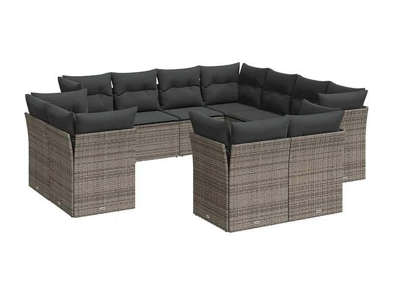 Salon de jardin 11 pcs avec coussins gris résine tressée