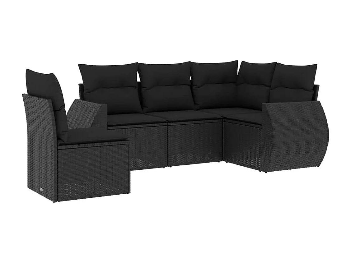 Salon de jardin 5 pcs avec coussins noir résine tressée