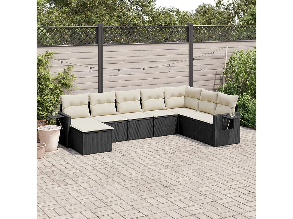Salon de jardin 8 pcs avec coussins noir résine tressée