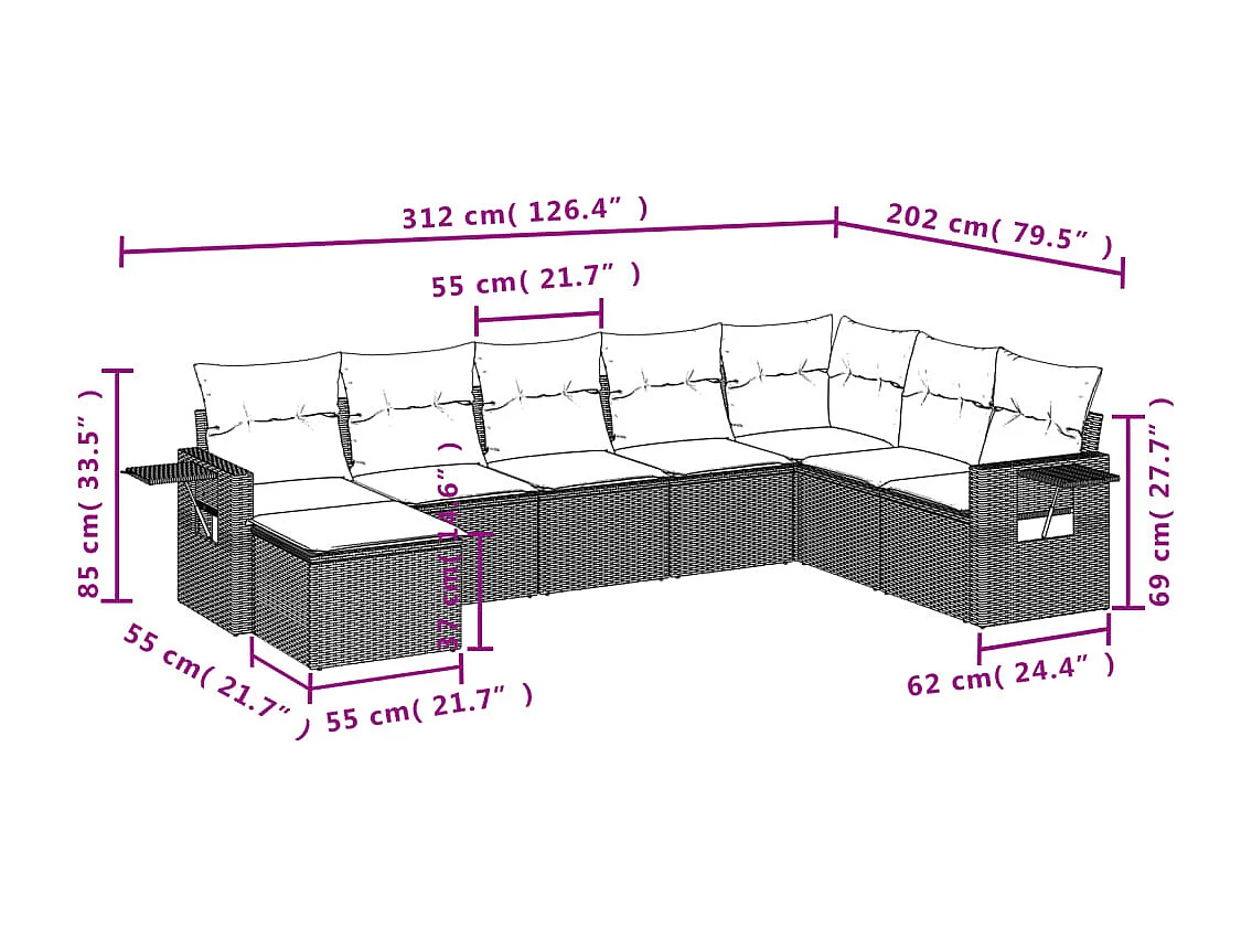 Salon de jardin 8 pcs avec coussins noir résine tressée