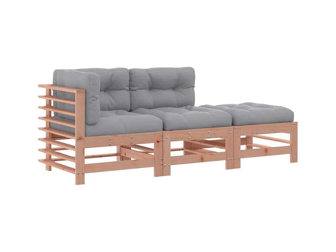 Salon de jardin 3 pcs avec coussins bois massif douglas
