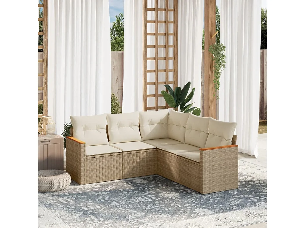 Salon de jardin avec coussins 5 pcs beige résine tressée