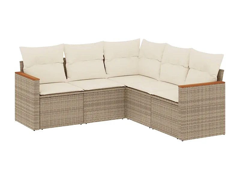 Salon de jardin avec coussins 5 pcs beige résine tressée