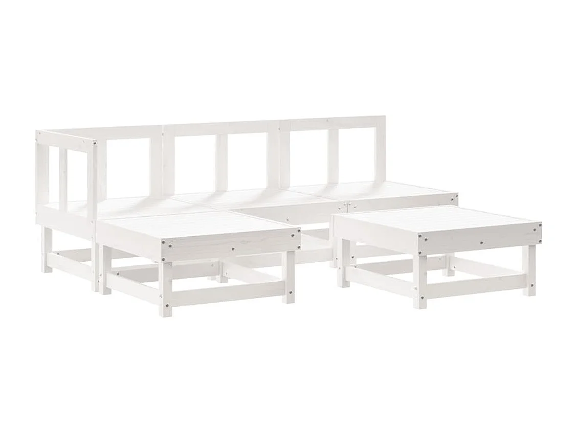 Salon de jardin 5 pcs avec coussins blanc bois massif