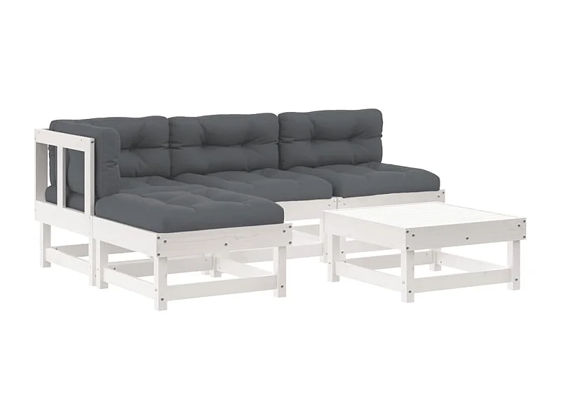 Salon de jardin 5 pcs avec coussins blanc bois massif