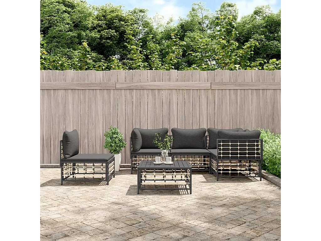 Salon de jardin 6 pcs avec coussins anthracite résine tressée