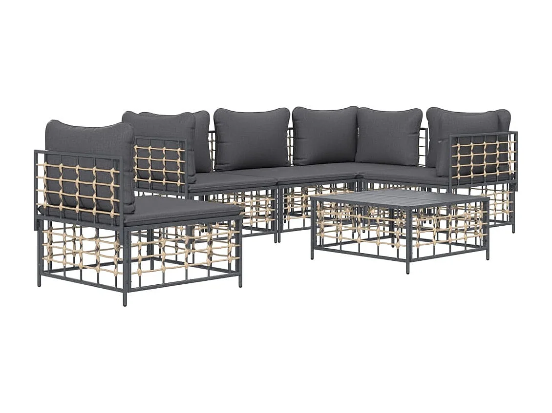 Salon de jardin 6 pcs avec coussins anthracite résine tressée