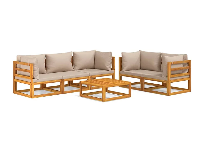 Salon de jardin 6 pcs avec coussins taupe bois massif