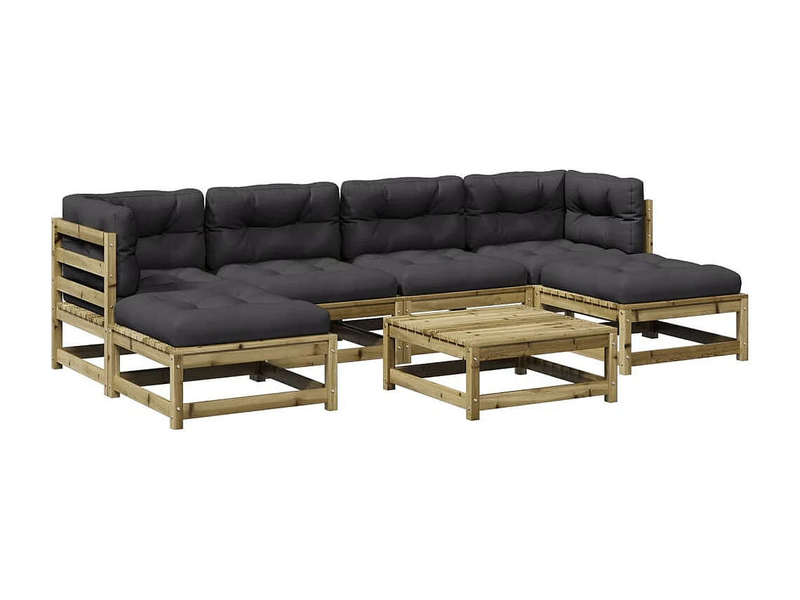 Salon de jardin 7 pcs avec coussins bois de pin imprégné