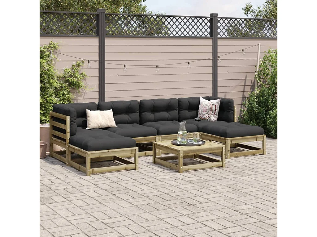 Salon de jardin 7 pcs avec coussins bois de pin imprégné