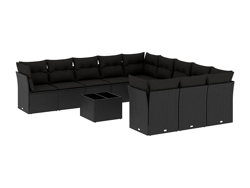 Salon de jardin 12 pcs avec coussins noir résine tressée