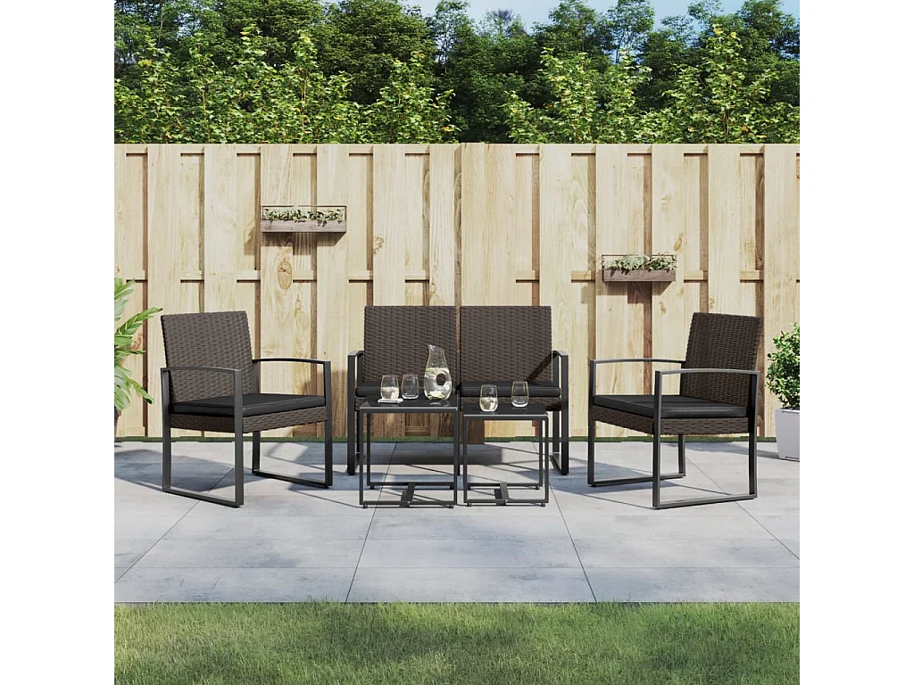 Ensemble à manger de jardin 5 pcs et coussins marron rotin PP