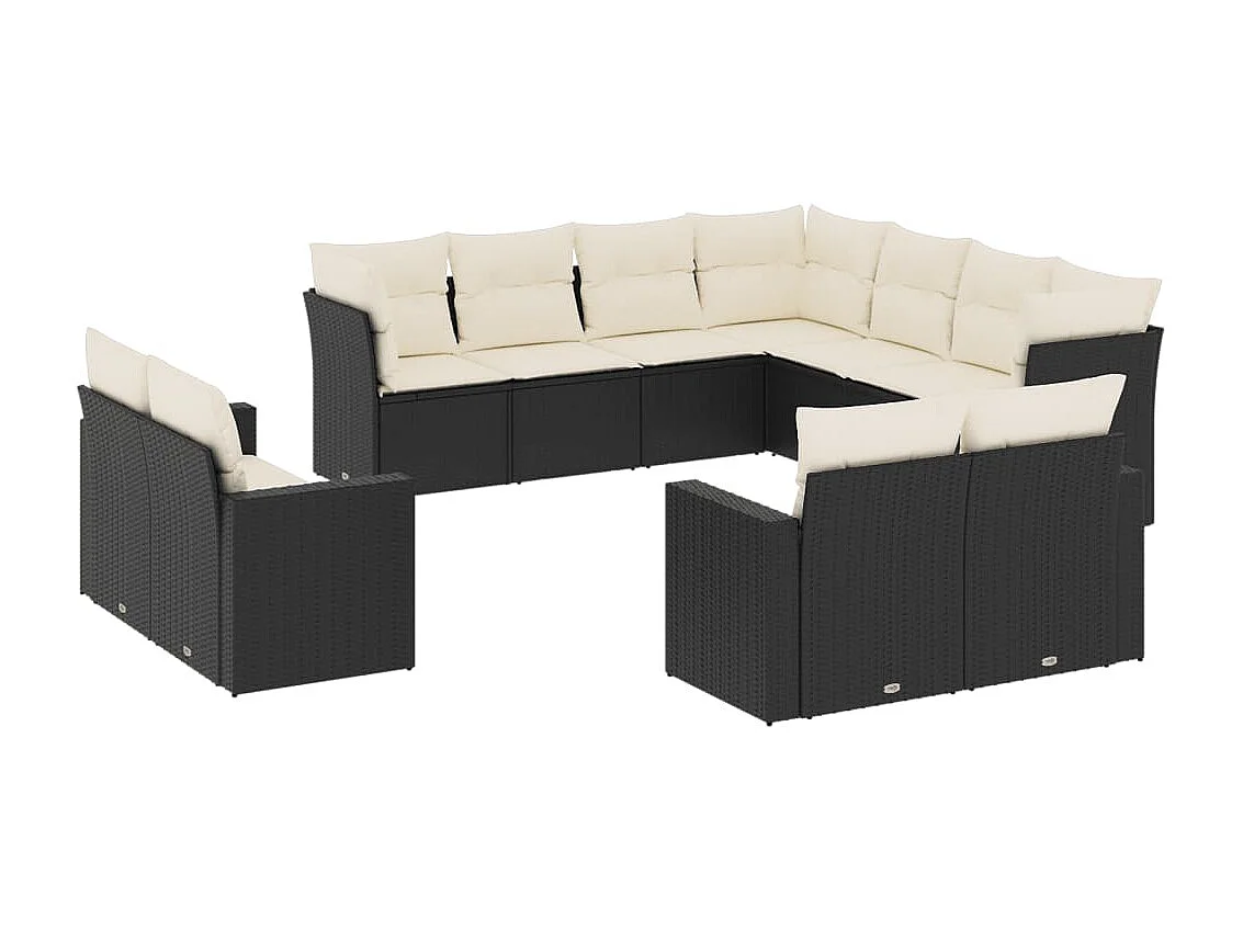 Salon de jardin 11 pcs avec coussins noir résine tressée