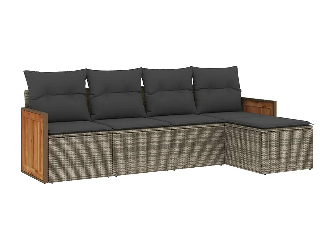 Salon de jardin 5 pcs avec coussins gris résine tressée