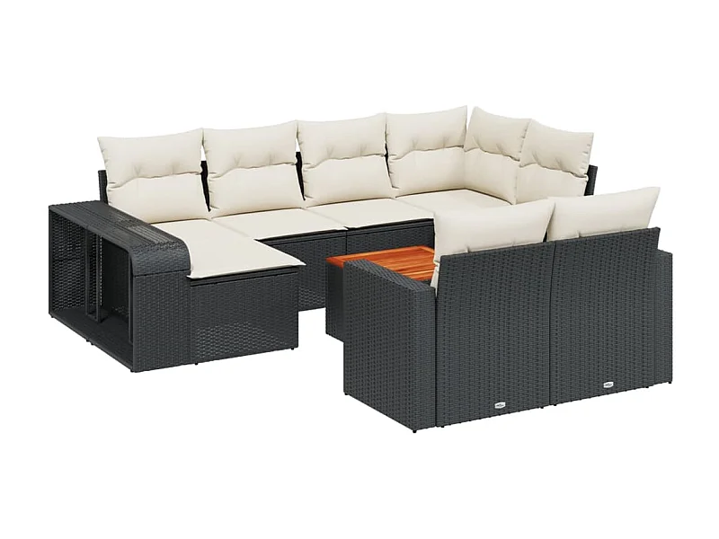 Salon de jardin 11 pcs avec coussins noir résine tressée