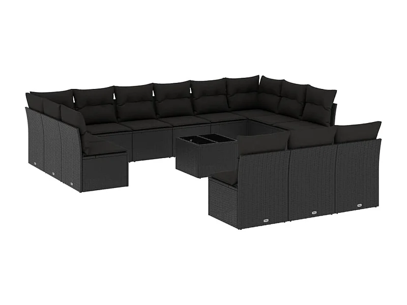 Salon de jardin avec coussins 14 pcs noir résine tressée