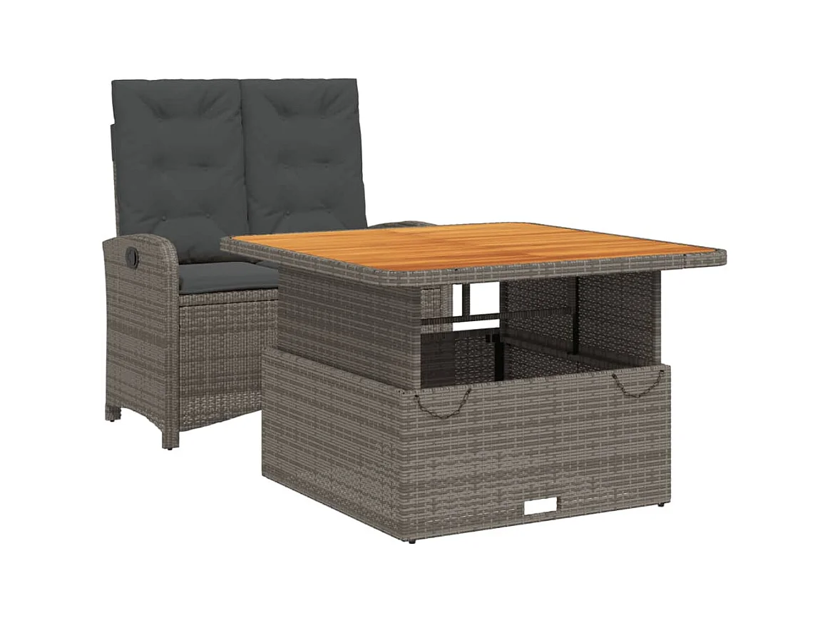 Ensemble à manger de jardin et coussins 2 pcs gris rotin
