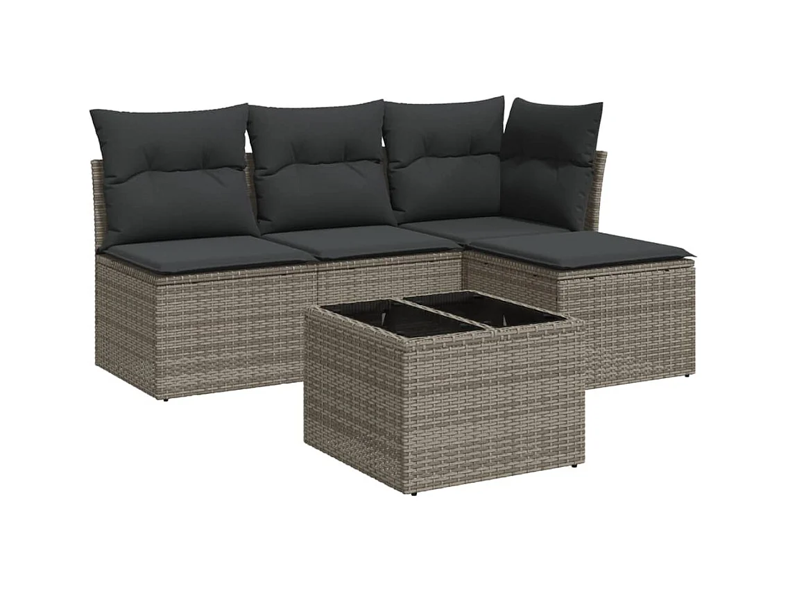 Salon de jardin 5 pcs avec coussins gris résine tressée