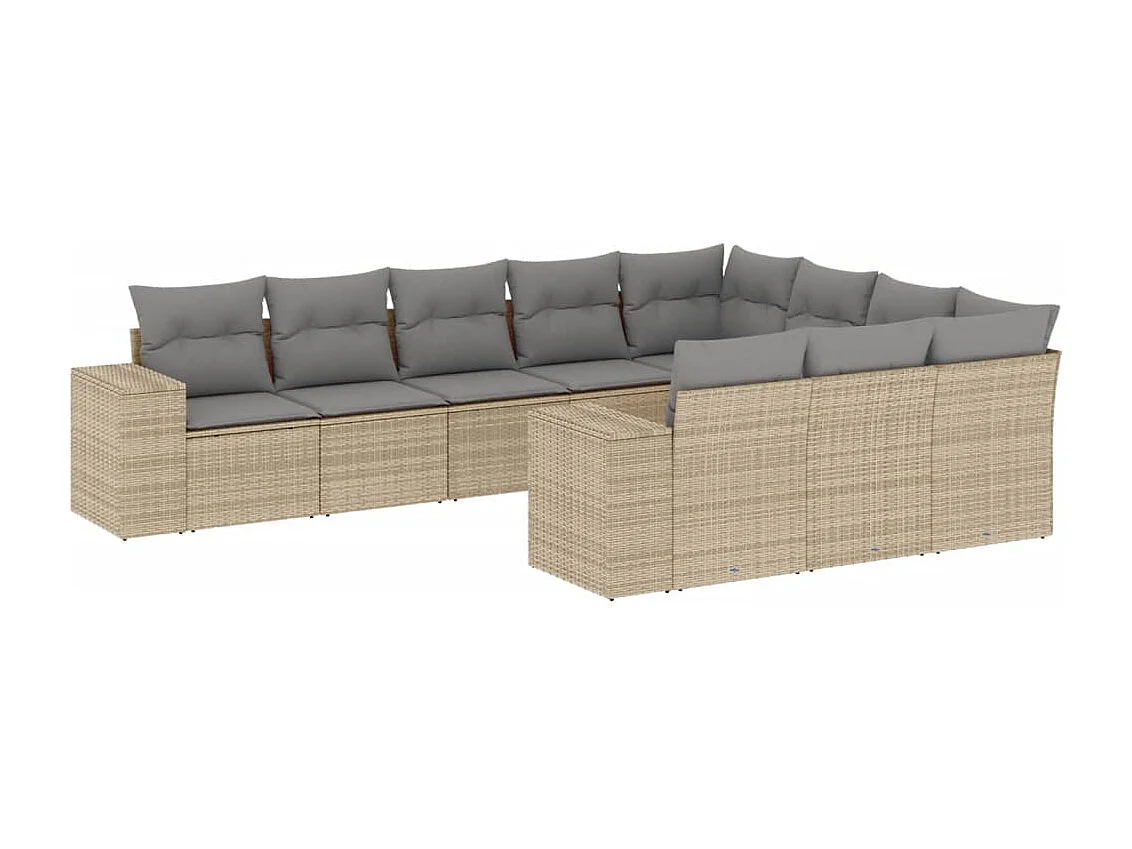 Salon de jardin avec coussins 10 pcs beige résine tressée
