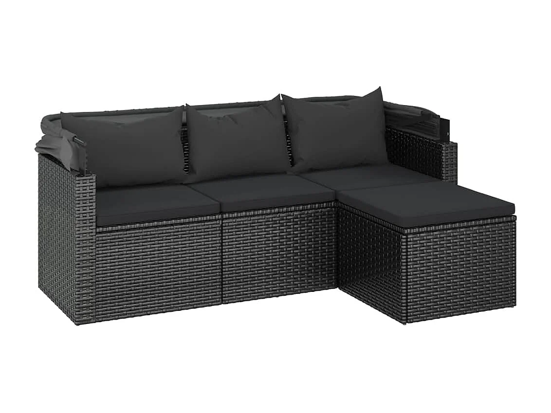 Canapé de jardin 3 places avec toit et repose-pieds Noir