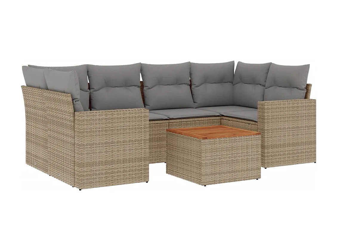 Salon de jardin avec coussins 7 pcs beige résine tressée