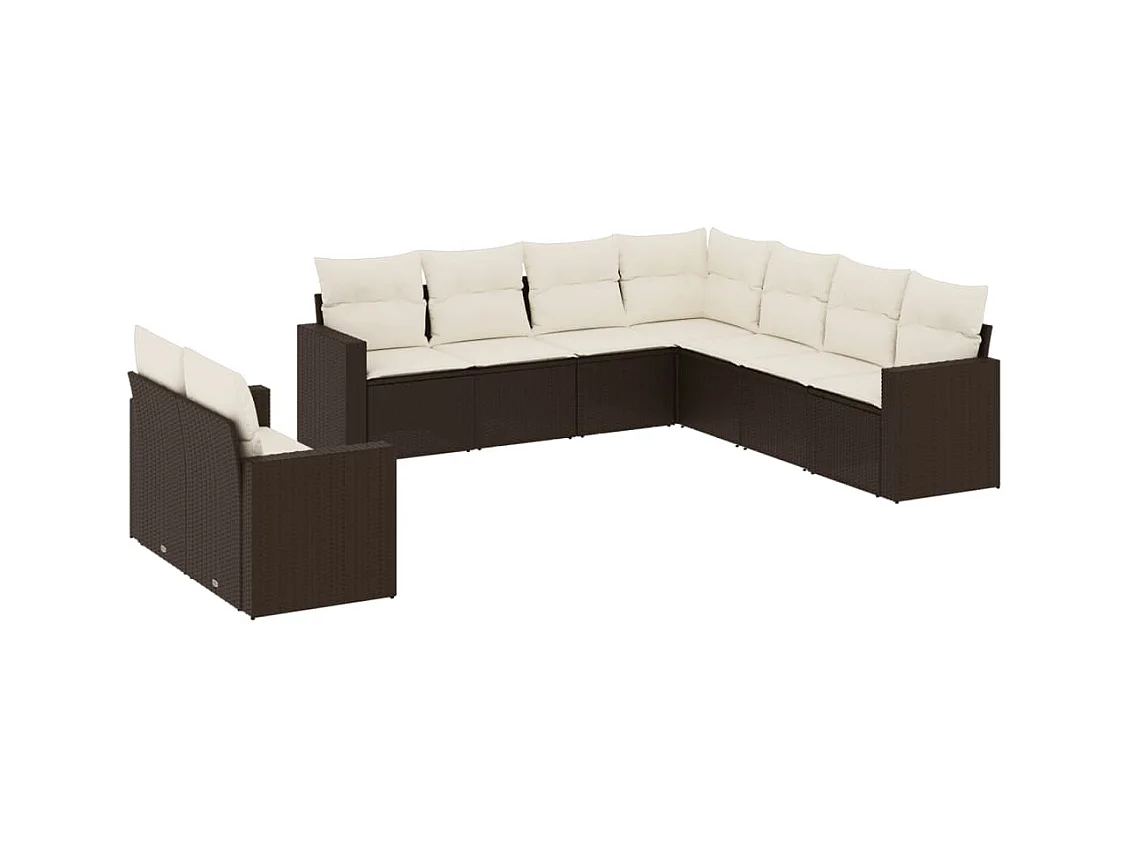 Salon de jardin avec coussins 9 pcs marron résine tressée