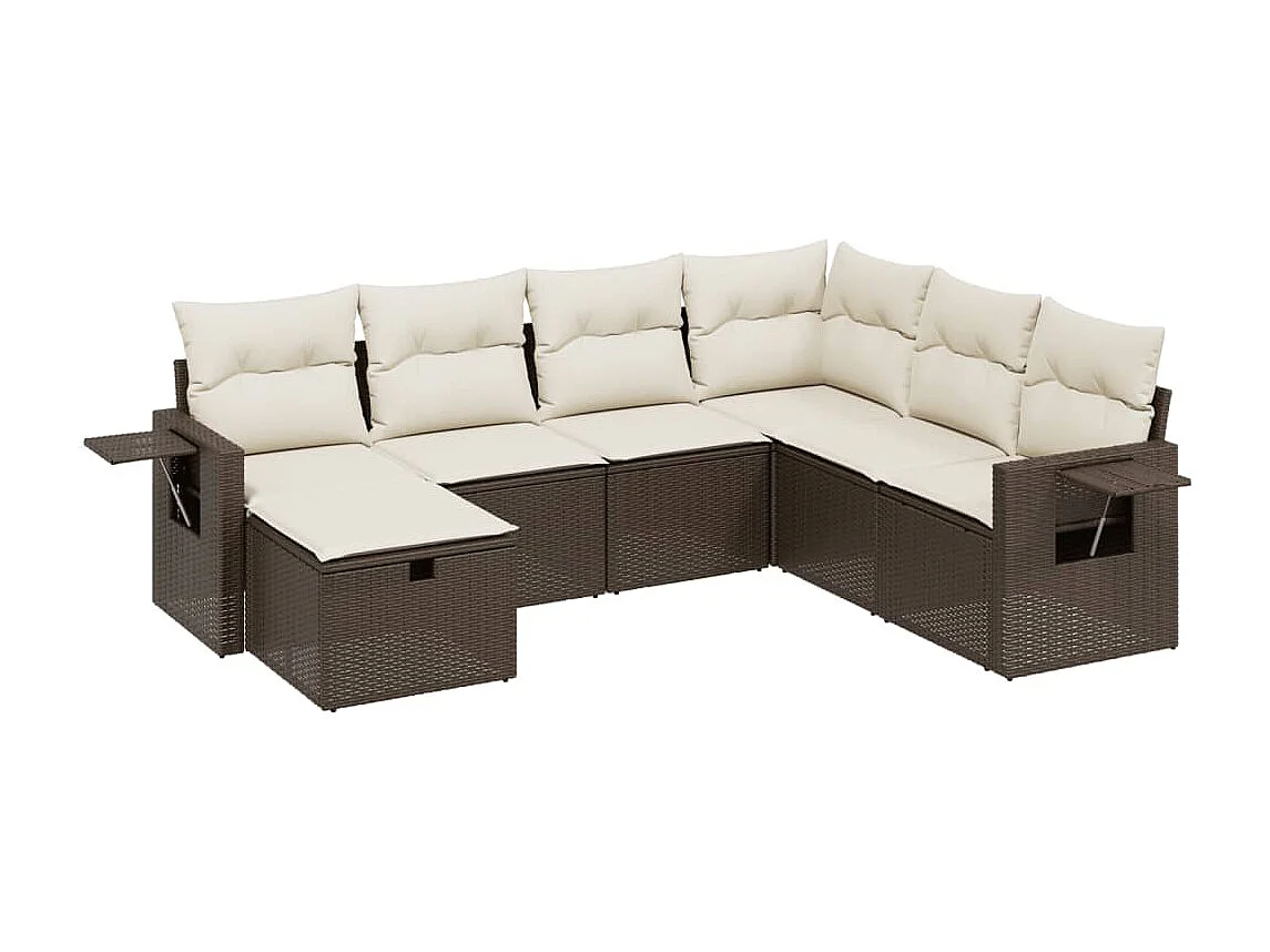Salon de jardin avec coussins 7 pcs marron résine tressée