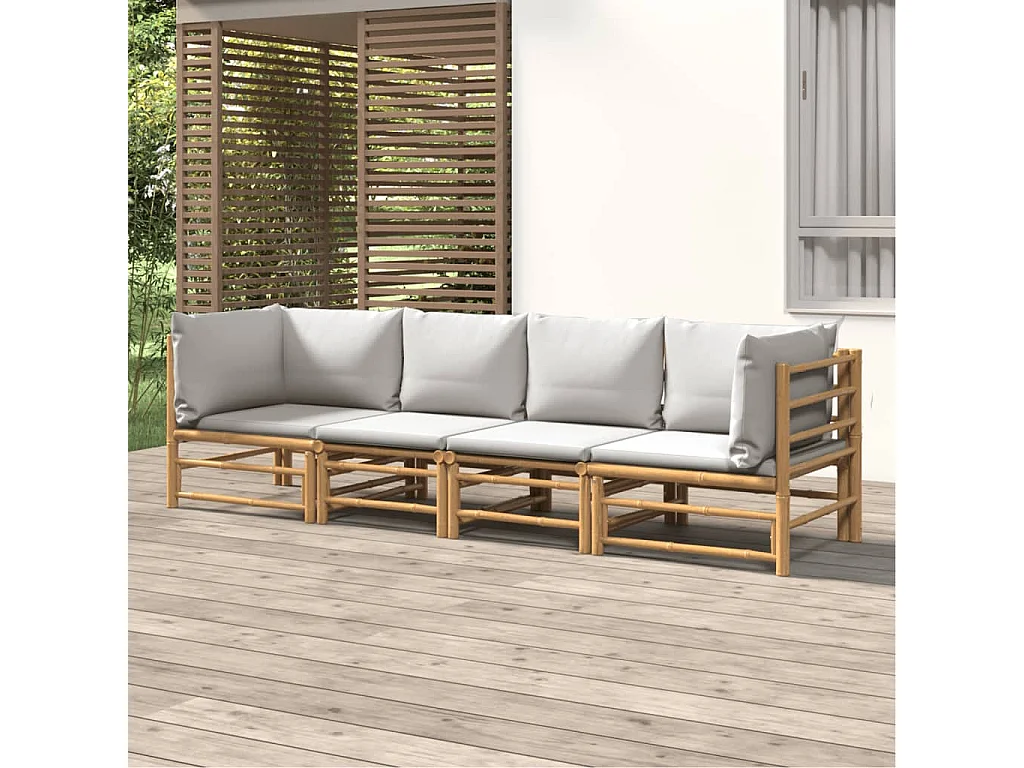 Salon de jardin 4 pcs avec coussins gris clair bambou
