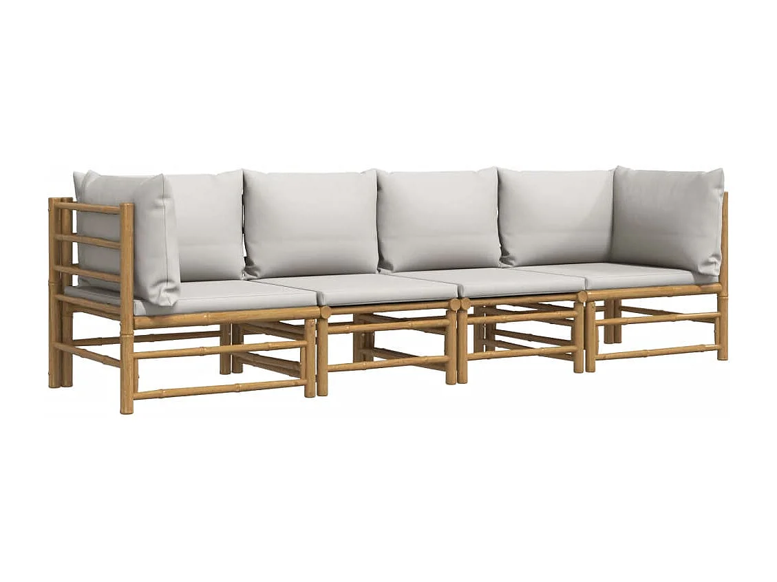 Salon de jardin 4 pcs avec coussins gris clair bambou