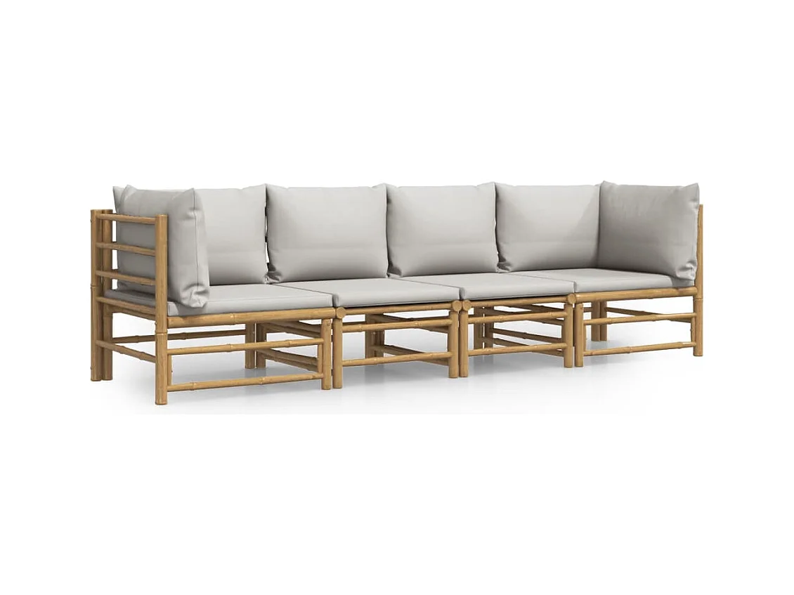 Salon de jardin 4 pcs avec coussins gris clair bambou