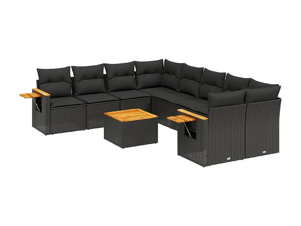 Salon de jardin 9 pcs avec coussins noir résine tressée