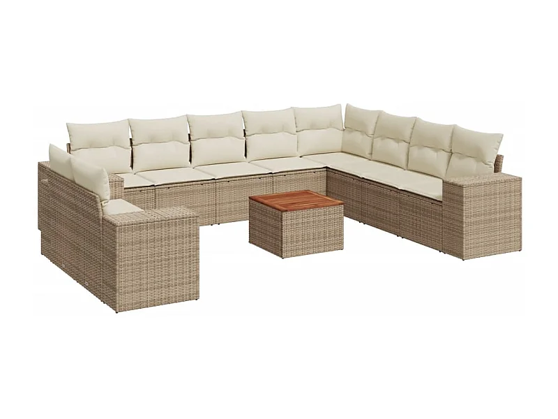 Salon de jardin 11 pcs avec coussins beige résine tressée