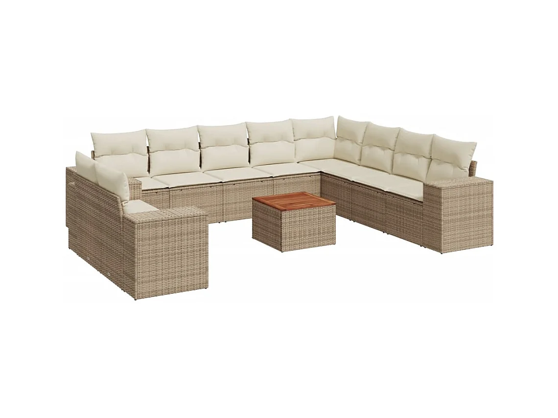 Salon de jardin 11 pcs avec coussins beige résine tressée