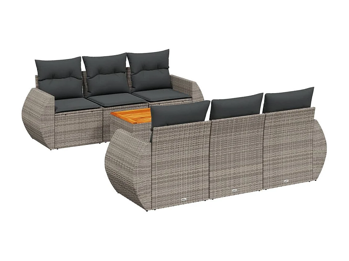 Salon de jardin avec coussins 7 pcs gris résine tressée