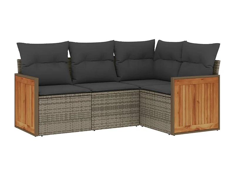 Salon de jardin 4 pcs avec coussins gris résine tressée