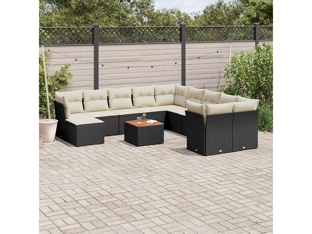 Salon de jardin 12 pcs avec coussins noir résine tressée