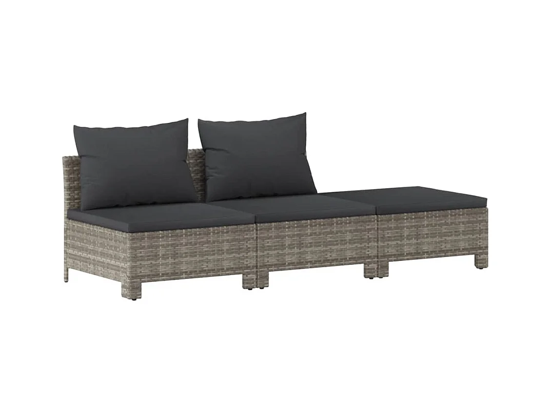 Salon de jardin 3 pcs avec coussins Gris Résine tressée