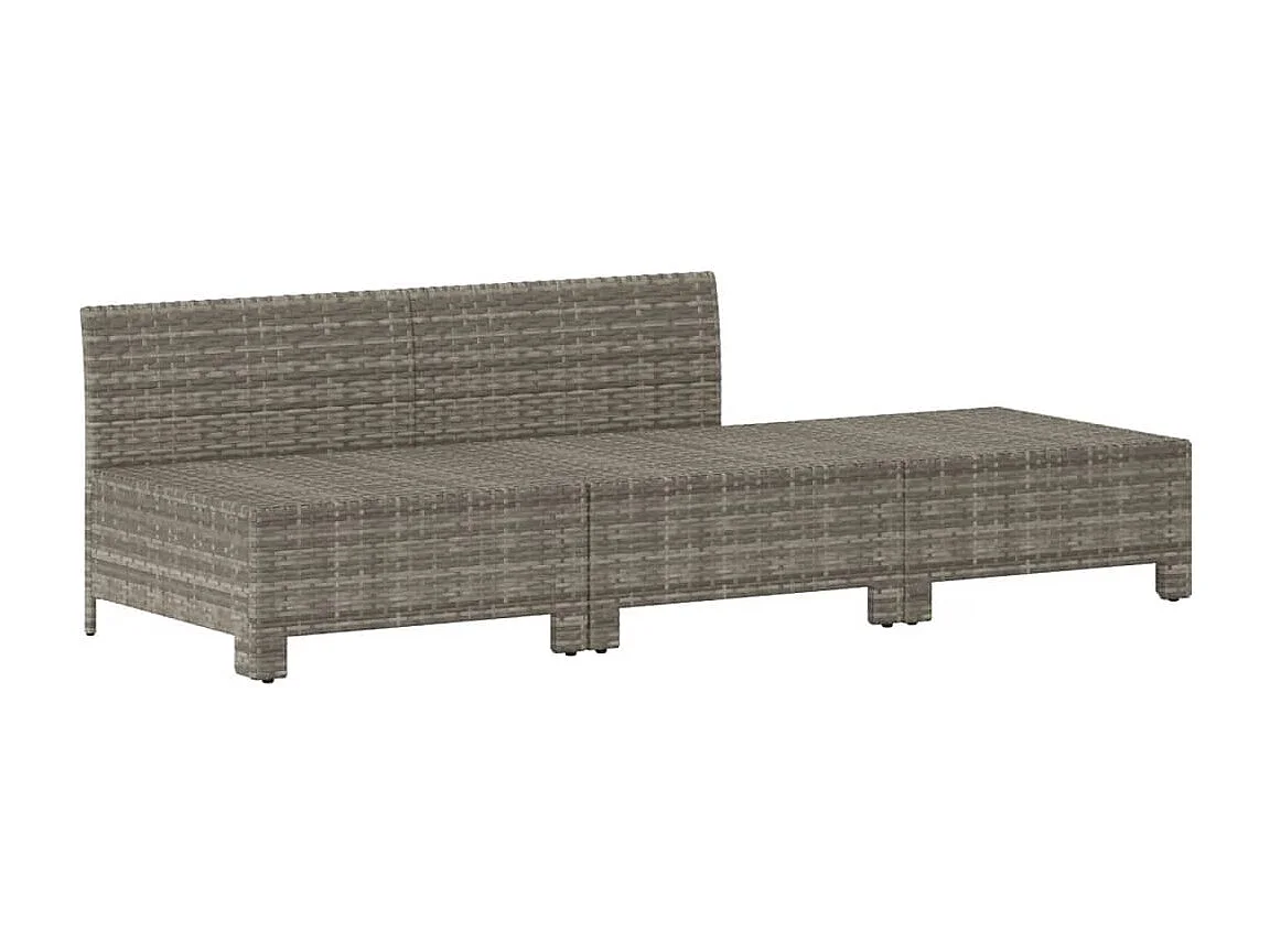 Salon de jardin 3 pcs avec coussins Gris Résine tressée