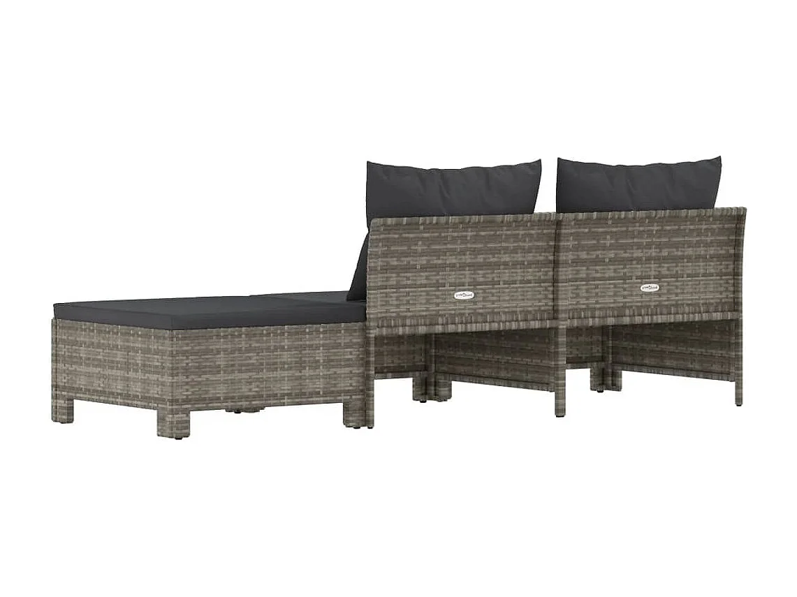 Salon de jardin 3 pcs avec coussins Gris Résine tressée