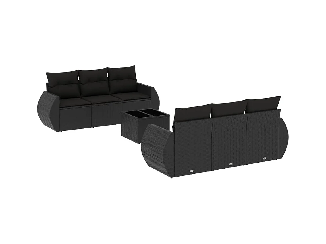 Salon de jardin 7 pcs avec coussins noir résine tressée
