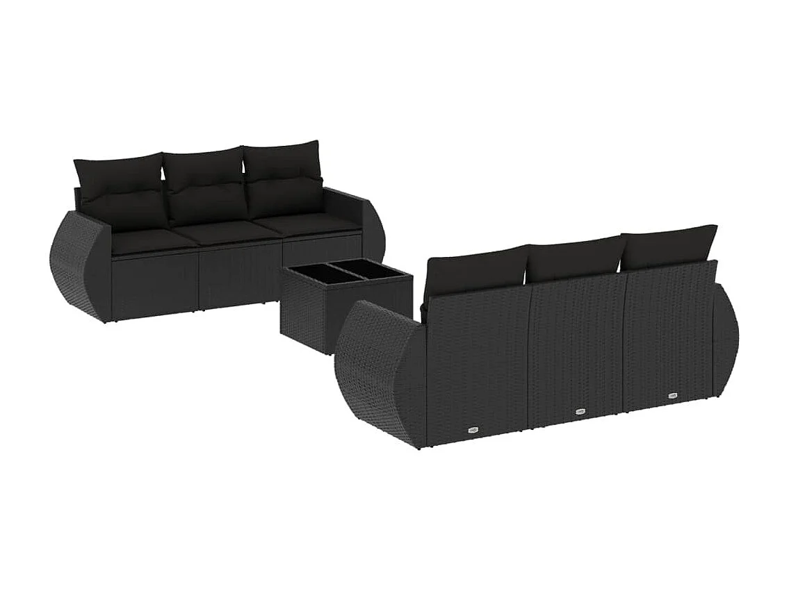 Salon de jardin 7 pcs avec coussins noir résine tressée