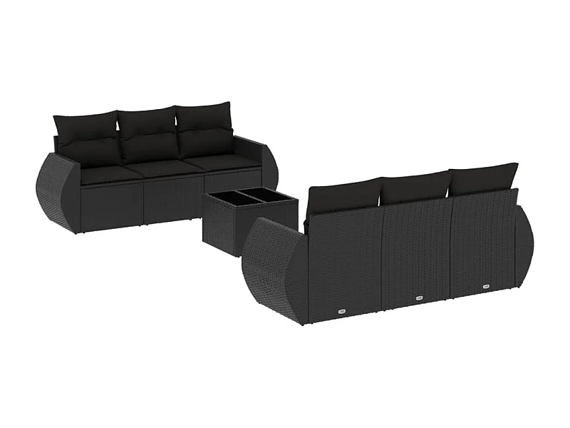 Salon de jardin 7 pcs avec coussins noir résine tressée