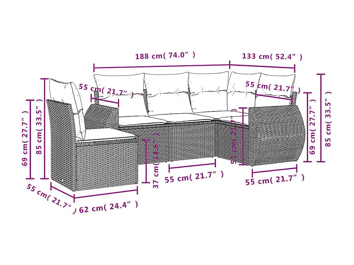 Salon de jardin avec coussins 5 pcs beige résine tressée